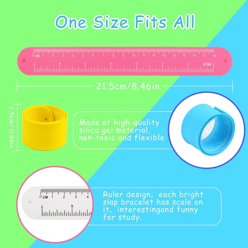 CCINEE 20PCS Silicone Ruler Slap Bracelets  Assorted Ruler Snap Bracelets Colorful Silicone Wristband with Scale for Kids Craft Classroom Prizes Gift Exchange Party Favors - Image 2