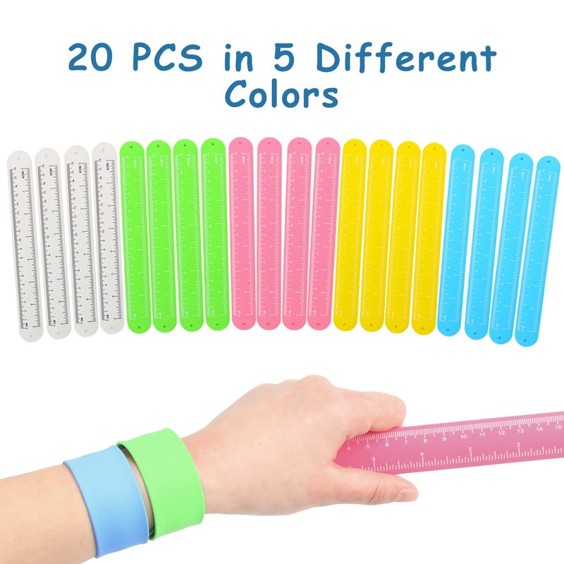 CCINEE 20PCS Silicone Ruler Slap Bracelets  Assorted Ruler Snap Bracelets Colorful Silicone Wristband with Scale for Kids Craft Classroom Prizes Gift Exchange Party Favors - Image 3