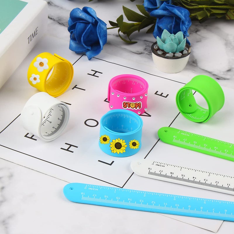 CCINEE 20PCS Silicone Ruler Slap Bracelets  Assorted Ruler Snap Bracelets Colorful Silicone Wristband with Scale for Kids Craft Classroom Prizes Gift Exchange Party Favors - Image 5