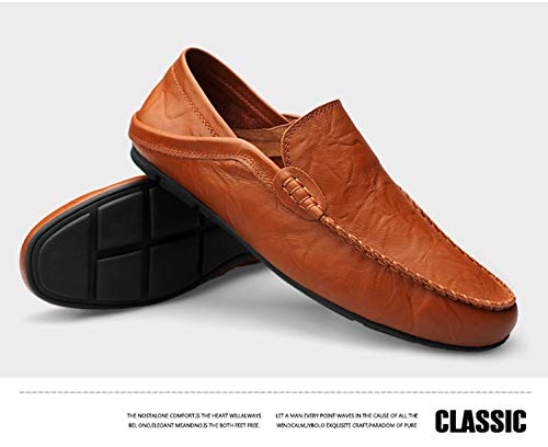 Go Tour Men's Premium Genuine Leather Casual Slip On Loafers Breathable Driving Shoes Fashion Slipper Brown 9.5/44 - Image 4