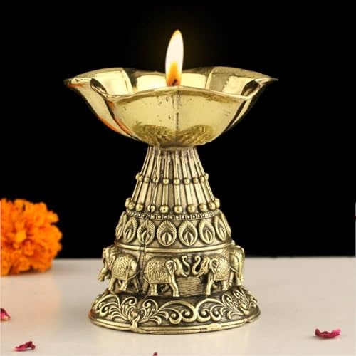 INDICAST Religious Brass Diya for Puja | 3" Arti Deepak Deepam Oil Lamp for Worship and Festivities | Perfect for Pooja Rituals (Weight - 110gm) - Image 1