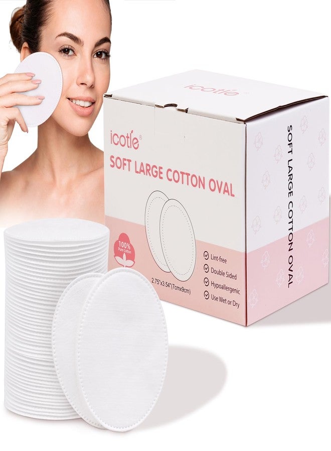 ICOTLE Oval Cotton Pads (100 Count) Ultra-Soft Cotton Ovals 100% Cotton Spunlace Purely Physical Technology, Large Makeup Remover Pads Facial Cotton Pads for Makeup Removal, Cleansing, Toner Application - Image 1