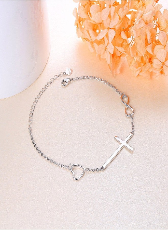 DAOCHONG 925 Sterling Silver Religious Cross Bracelet In Faith Hope Love Bracelet Christian Infinity Love Classic Jewelry 7 inches to 9 inches - Image 3