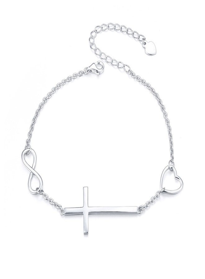 DAOCHONG 925 Sterling Silver Religious Cross Bracelet In Faith Hope Love Bracelet Christian Infinity Love Classic Jewelry 7 inches to 9 inches - Image 1