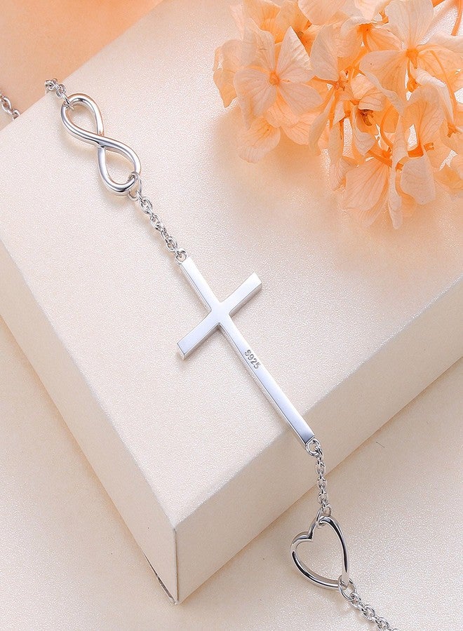 DAOCHONG 925 Sterling Silver Religious Cross Bracelet In Faith Hope Love Bracelet Christian Infinity Love Classic Jewelry 7 inches to 9 inches - Image 4
