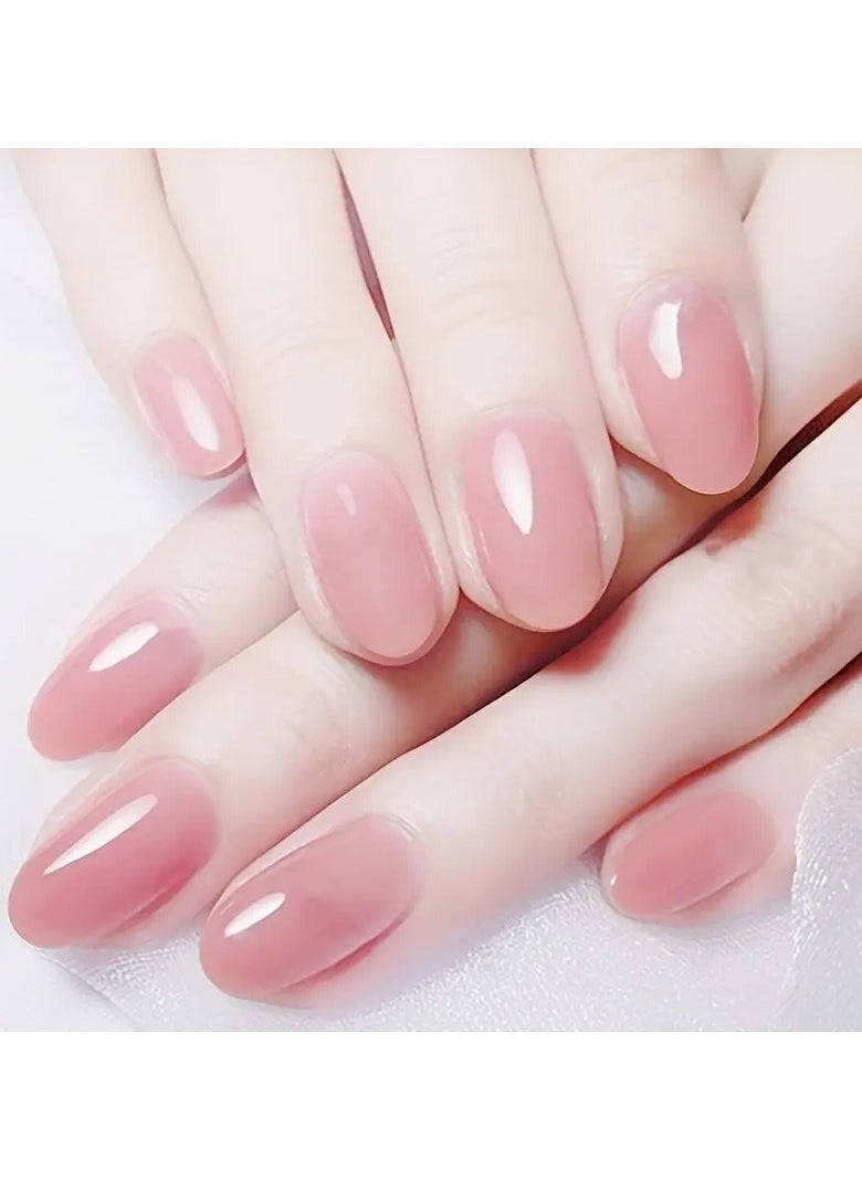 ORiTi Nude Pink Press On Nails Short Length Fake Nails Oval Shape False Nails Acrylic Full Cover Artificials Nails For Women And Girls ,Without acetone  - Image 1