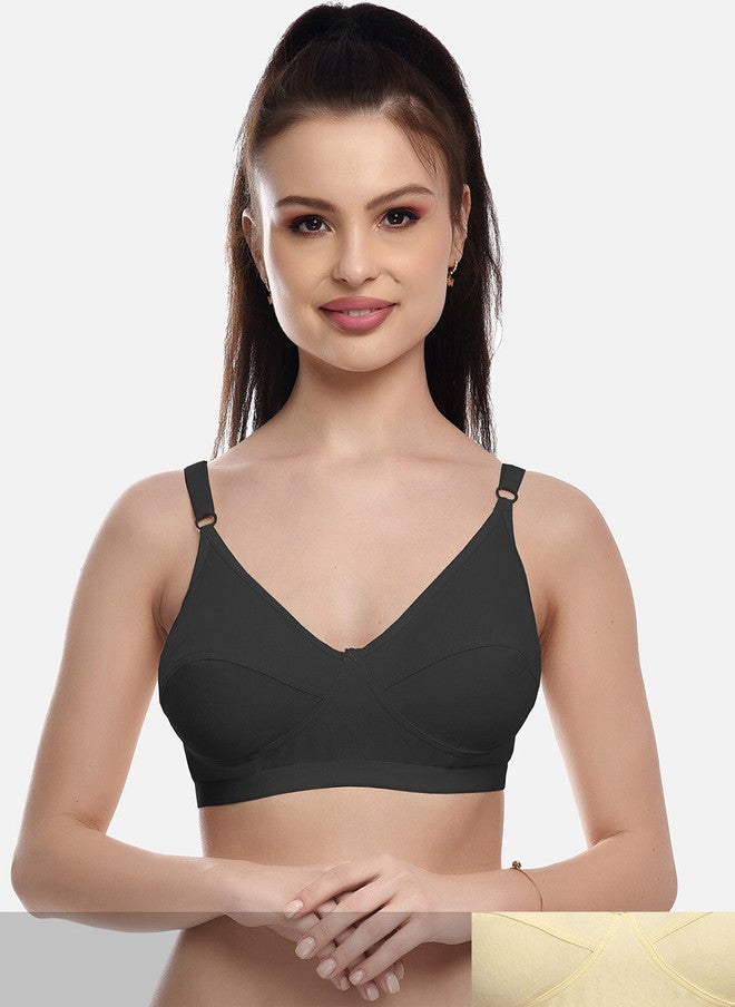 FIMS حزمة من 2 صدرية نسائية باللون الأسود والبيج القطني غير المدعوم - Image 1