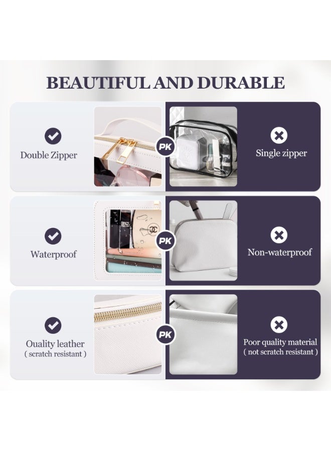YelaJoy Clear Makeup Bag Organizer, TSA Approved Portable Travel Toiletry Bag Multipurpose Cosmetic Bag Case for Women Vegan Leather Make Up Pouch Transparent Vinyl Windows  - Image 2