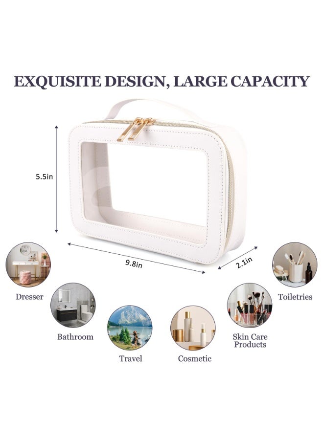 YelaJoy Clear Makeup Bag Organizer, TSA Approved Portable Travel Toiletry Bag Multipurpose Cosmetic Bag Case for Women Vegan Leather Make Up Pouch Transparent Vinyl Windows  - Image 5