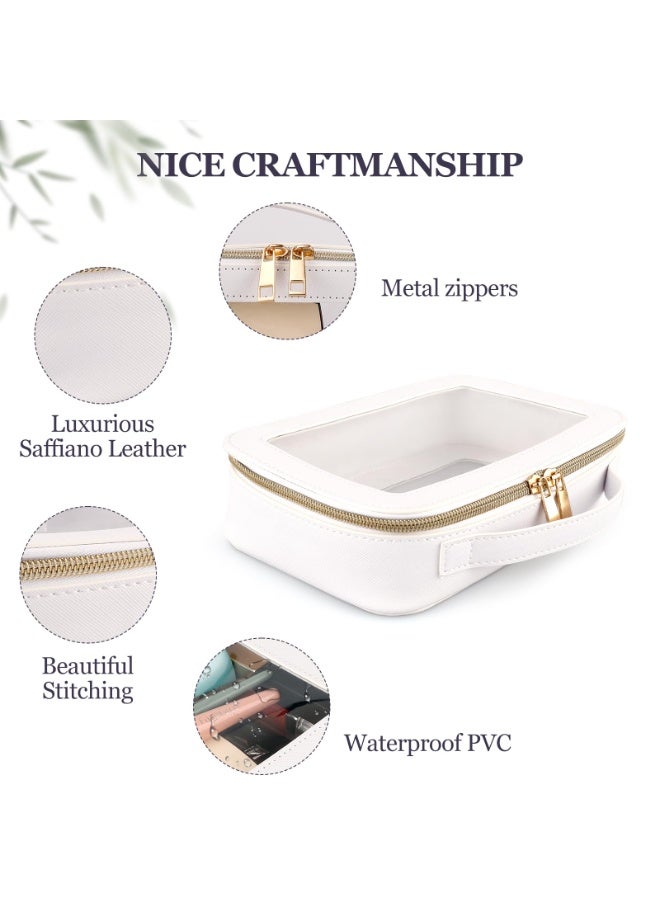 YelaJoy Clear Makeup Bag Organizer, TSA Approved Portable Travel Toiletry Bag Multipurpose Cosmetic Bag Case for Women Vegan Leather Make Up Pouch Transparent Vinyl Windows  - Image 4