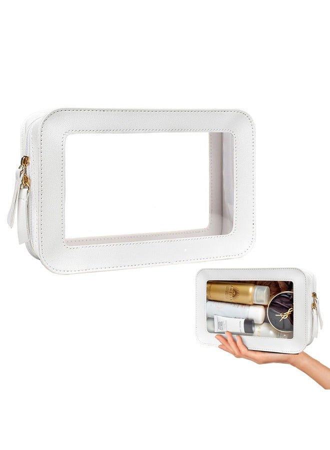 YelaJoy Clear Makeup Bag Organizer, TSA Approved Portable Travel Toiletry Bag Multipurpose Cosmetic Bag Case for Women Vegan Leather Make Up Pouch Transparent Vinyl Windows  - Image 1