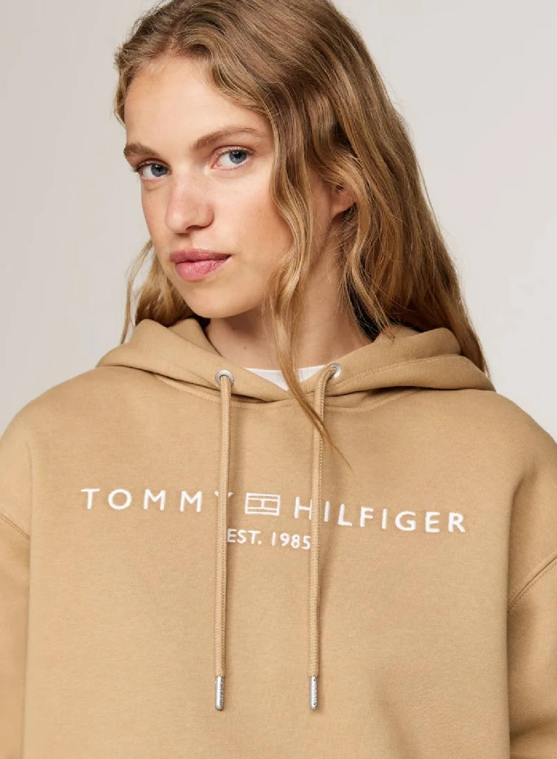 TOMMY HILFIGER Classic Khaki Modern Regular Corporate Logo Pullover Hoodie for Women | Best Price UAE