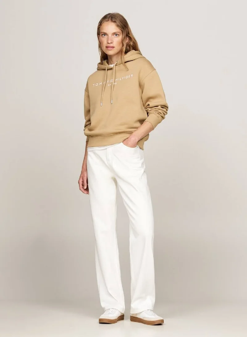 TOMMY HILFIGER Classic Khaki Modern Regular Corporate Logo Pullover Hoodie for Women | Best Price UAE