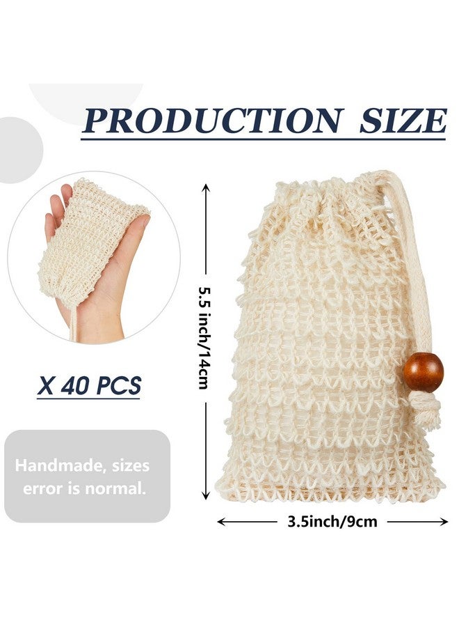 Cunhill Cunhill Soap Saver Bag Sisal Soap Bag Exfoliating Soap Pouch with Drawstring Bar Soap Bag with Wooden Bead Foaming and Drying Soap Exfoliating Net Soap Saver for Bath and Shower(40 Pack) - Image 2