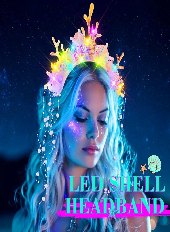 ACEDRE Light Up Mermaid Crown Headband Shell Starfish Headpiece Pearl Costume Hair Accessories for Women - Image 3