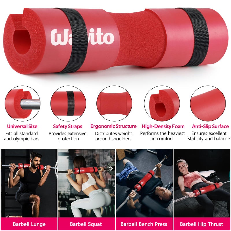 WALITO 7Pcs Barbell Pad Set for Hip Thrust - Squat Pad,Gym Accessories for Women with Bar Bad,Bench Press, with Gym Ankle Straps,Resistance Bands for Working Out,Lifting Strap,Carry Bag - Image 3