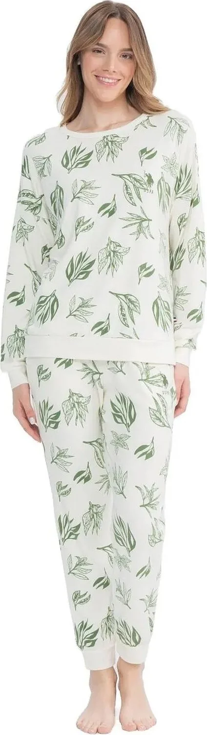 U.S. Polo Assn. 17105 Women's Soft Fabric Round Neck Long Sleeve Elastic Leg Pajama Set-Green