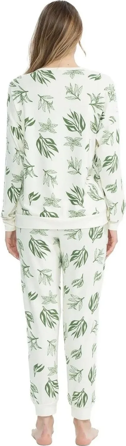U.S. Polo Assn. 17105 Women's Soft Fabric Round Neck Long Sleeve Elastic Leg Pajama Set-Green