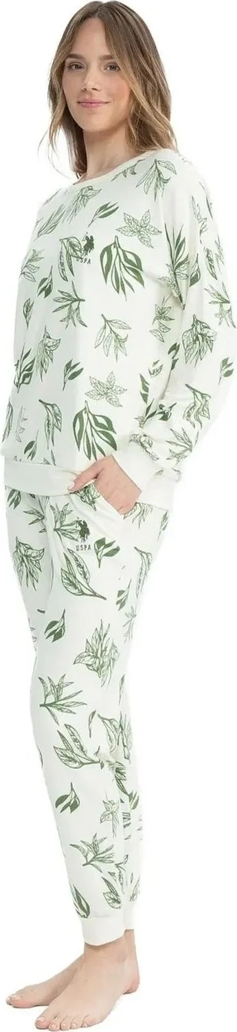 U.S. Polo Assn. 17105 Women's Soft Fabric Round Neck Long Sleeve Elastic Leg Pajama Set-Green