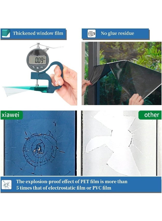 2Pcs One Way Privacy Window Film Premium PET Material Daytime Reflective Heat Control Anti UV Door Sticker Tint for Home Office Living Room Mercury Blue 60 * 100cm - Image 4