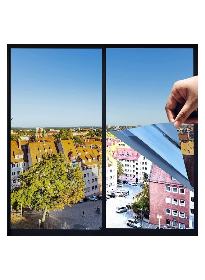 2Pcs One Way Privacy Window Film Premium PET Material Daytime Reflective Heat Control Anti UV Door Sticker Tint for Home Office Living Room Mercury Blue 60 * 100cm - Image 1