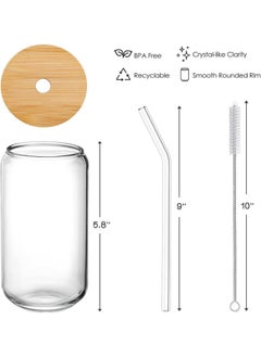 FUFU FUFU Drinking Glasses with Bamboo Lids and Glass Straw 4pcs Set 16oz Can Shaped Glass Cups  - Image 2