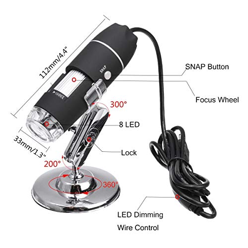 Tobo USB Microscope, 1600X Microscope Electron Microscope USB Camera Digital Microscope Video Camera 2MP 1600x1200 with 8 LED for Windows 2000/XP, Vista, 7/8/10 - TD-587IM-02 - Image 2