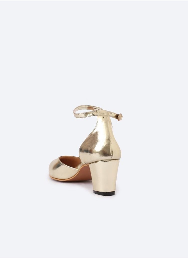 Zahwa Metallic-Textured Leather Heeled Shoes, 5cm Middle Heels  - Image 4