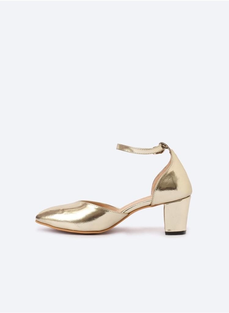 Zahwa Metallic-Textured Leather Heeled Shoes, 5cm Middle Heels  - Image 3
