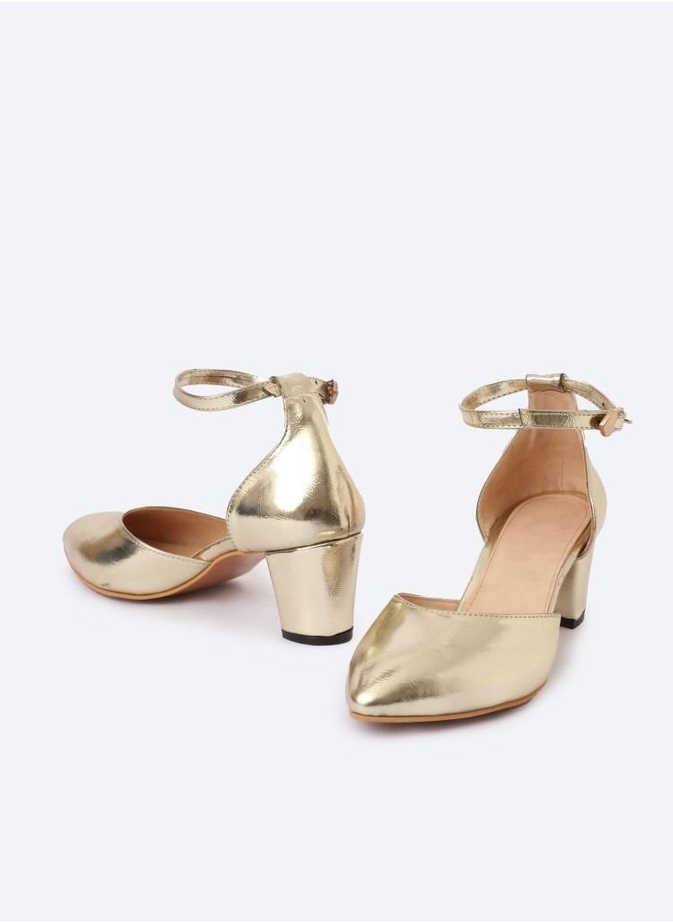 Zahwa Metallic-Textured Leather Heeled Shoes, 5cm Middle Heels  - Image 2