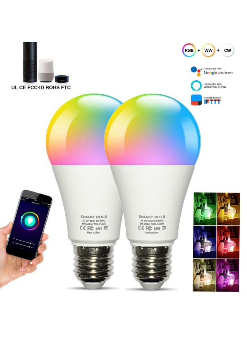 YOUGE 2Pcs Smart Light Bulb, Multi Color Changing Dimmable Smart Wifi And Bluetooth Compatible With Alexa And Google Home Assistant(15W） - Image 1