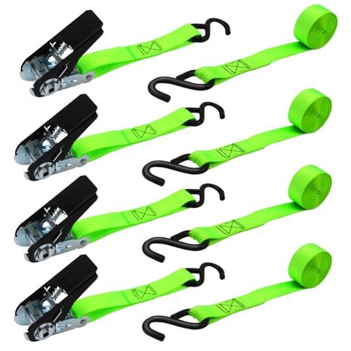 XSTRAP STANDARD Ratchet Tie Down Straps 4 Pk 10 Ft- 300 Lbs Load Cap- 900 Lbs Break Strength-Cargo Straps for UTV, ATV, Pickup,Truck, Moving Appliances, Lawn Equipment, Neon Green - Image 5