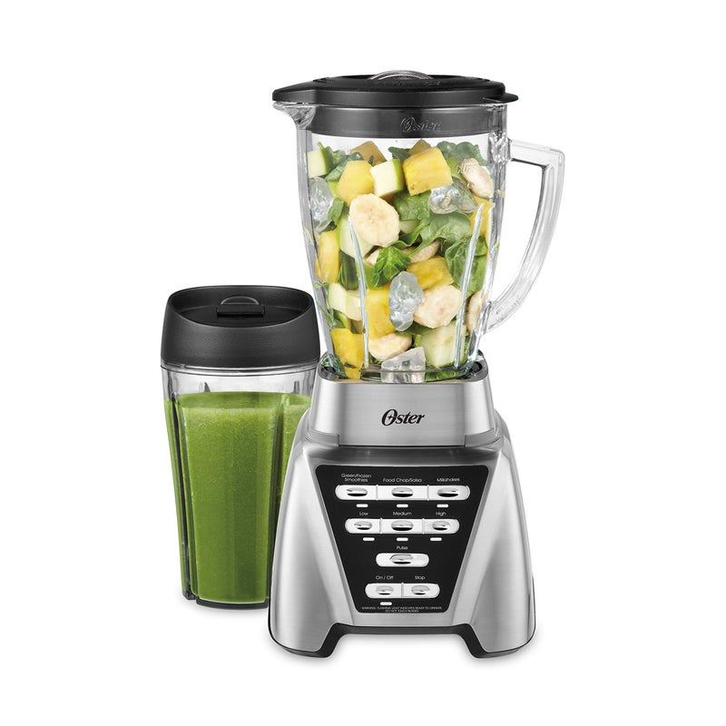 Oster Pro 1200 Smoothie Blender with Glass Jar & 24oz To-Go Cup, Countertop Kitchen Blender with 7 Speeds, 1200W Power, Brushed Nickel - Image 1