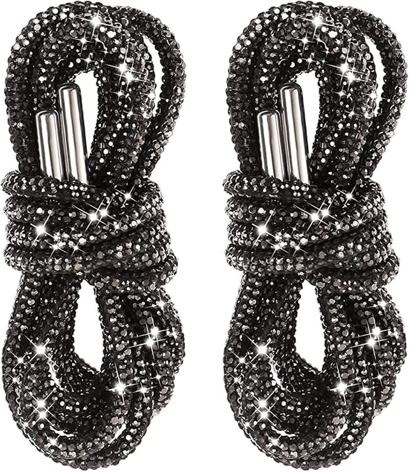 woobles Glittering Diamond Rope Strap, Rhinestone Glitter Rope Bling Bling Shiny Round Shoe Laces for Sneakers Hoodies 55inch Black - Image 1
