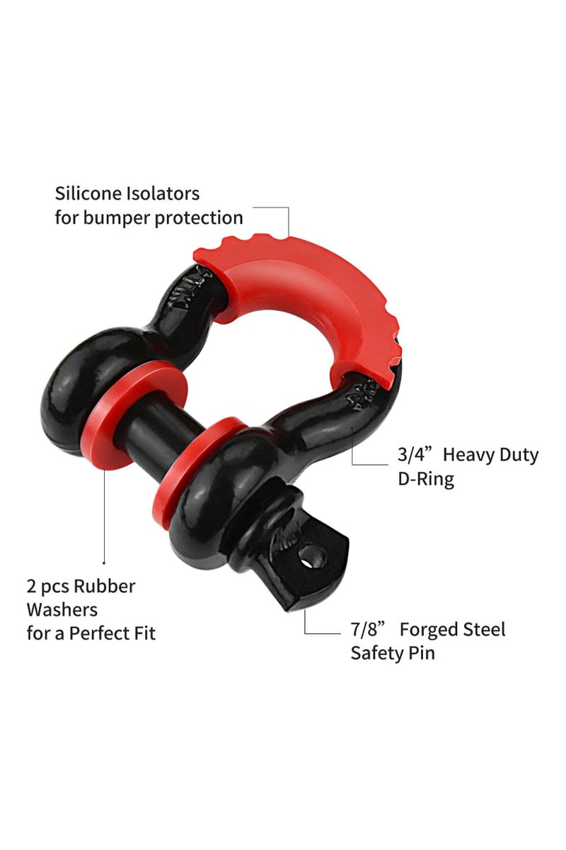 D Ring Shackles 2 Pack 3/4 Inch Shackles with 7/8 Inch Pin Isolators and Washers for Vehicle Recovery - Image 4