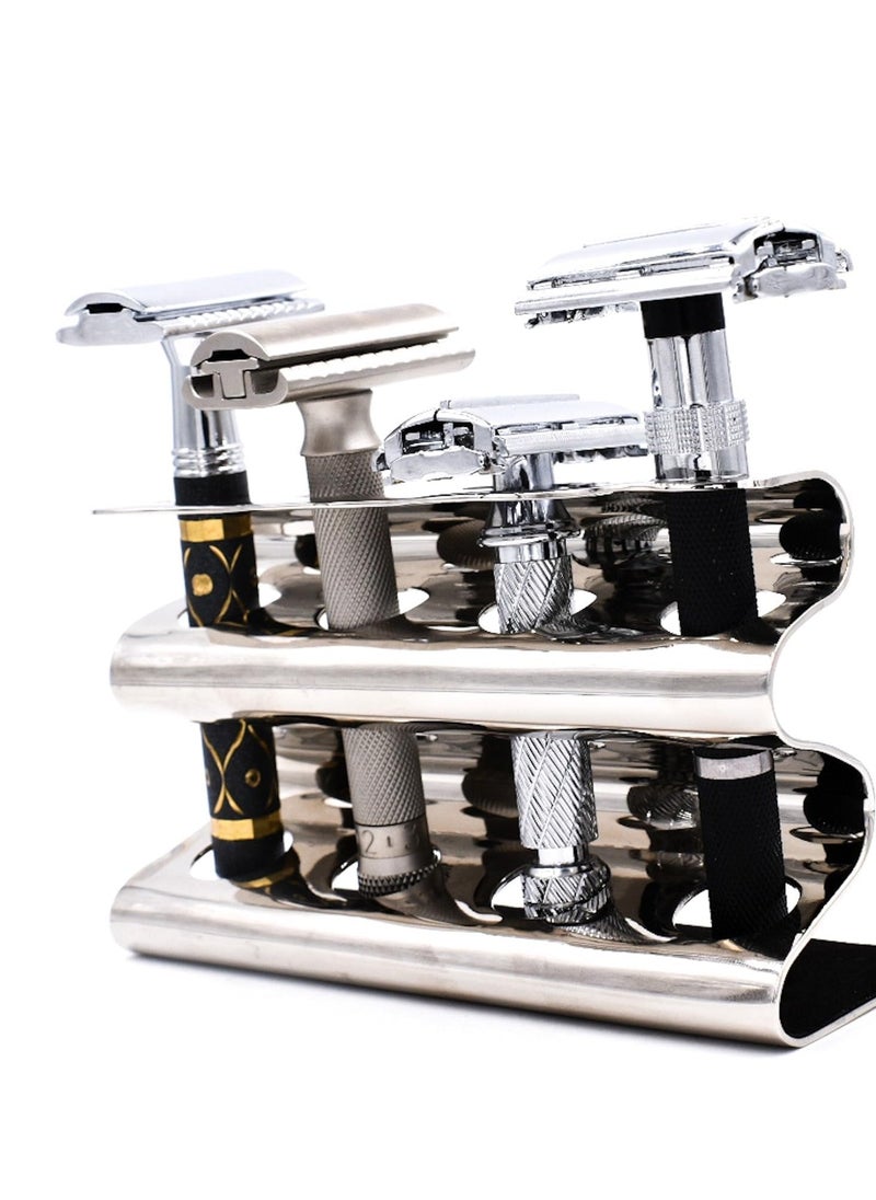 Parker Safety Razor - Parker Double Edge Razor Stand - Solid Brass with Mirror Chrome Finish -Holds 4 Razors - Parker Stand with Padded Base - Excellent Storage for Long Handled Double Edge Safety Razors - Image 1