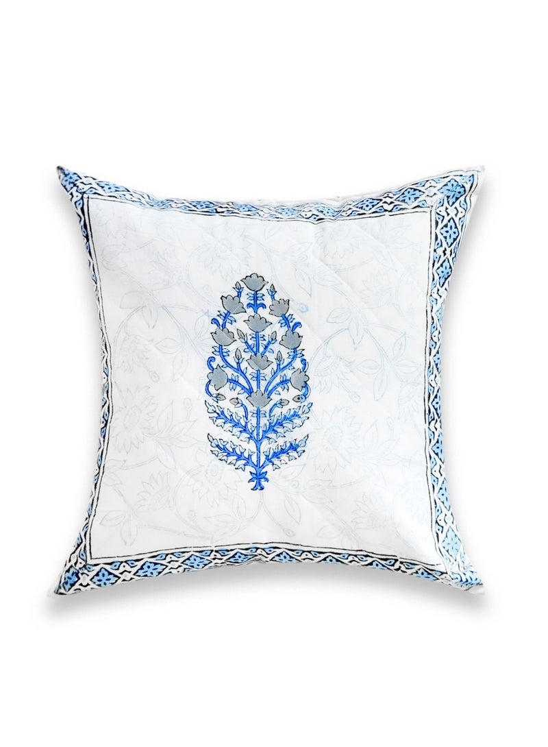 أوجريا غطاء وسادة مبطّن فاخر من القطن العضوي الفاخر غير مسبّب للحساسية باللونين الأزرق والأبيض مقاس 40 سم × 40 سم - Image 2