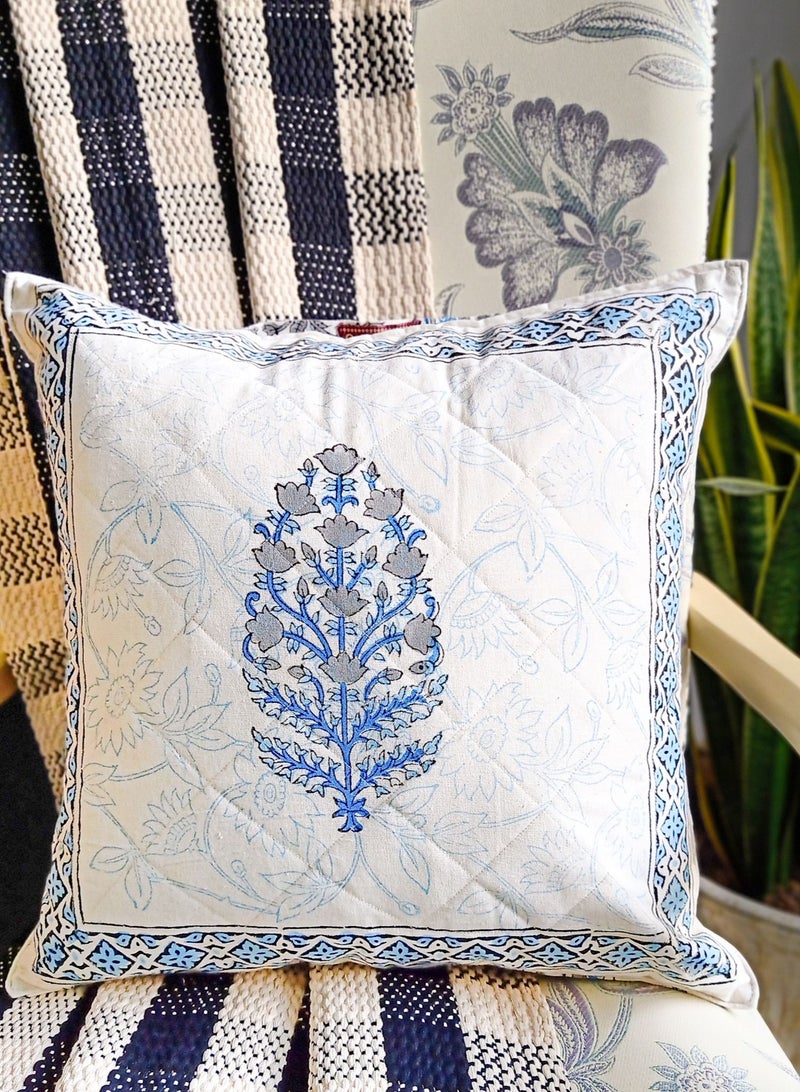 أوجريا غطاء وسادة مبطّن فاخر من القطن العضوي الفاخر غير مسبّب للحساسية باللونين الأزرق والأبيض مقاس 40 سم × 40 سم - Image 3