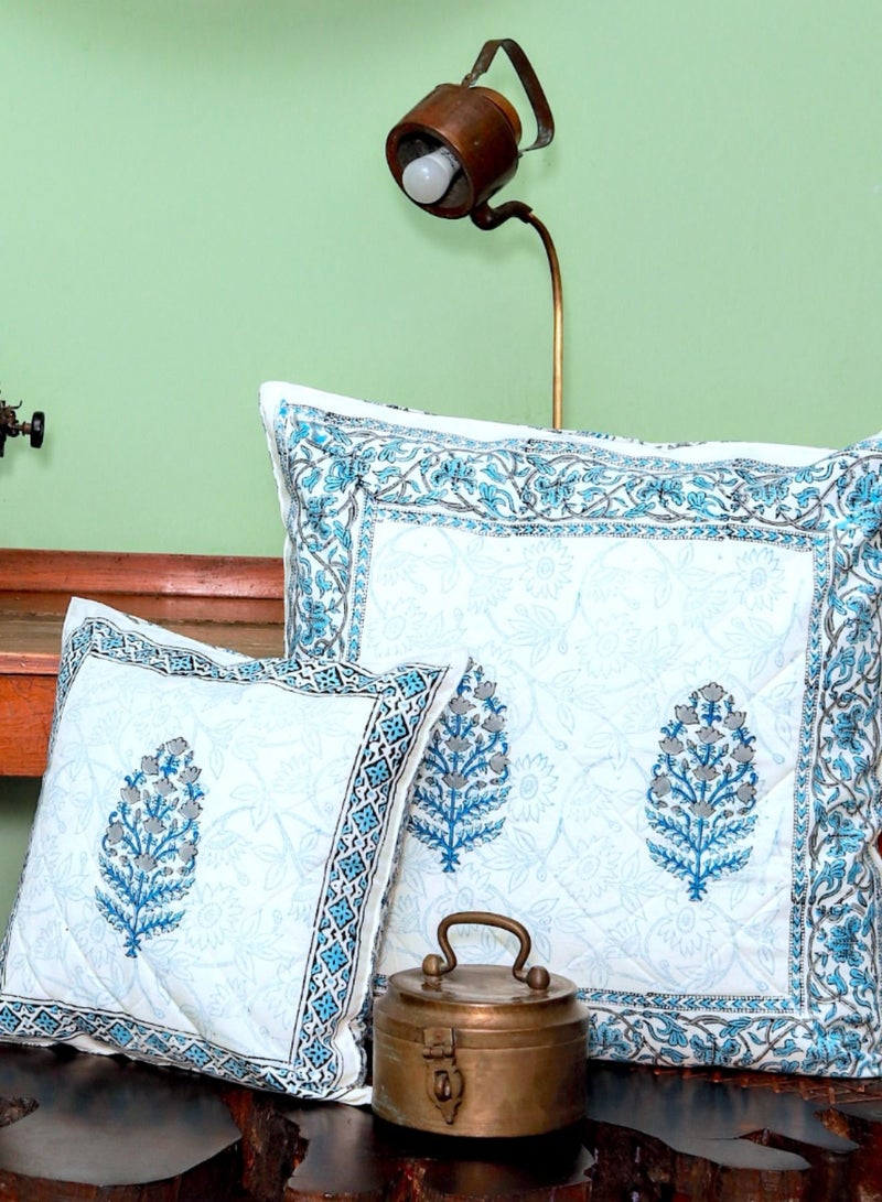 أوجريا غطاء وسادة مبطّن فاخر من القطن العضوي الفاخر غير مسبّب للحساسية باللونين الأزرق والأبيض مقاس 40 سم × 40 سم - Image 5