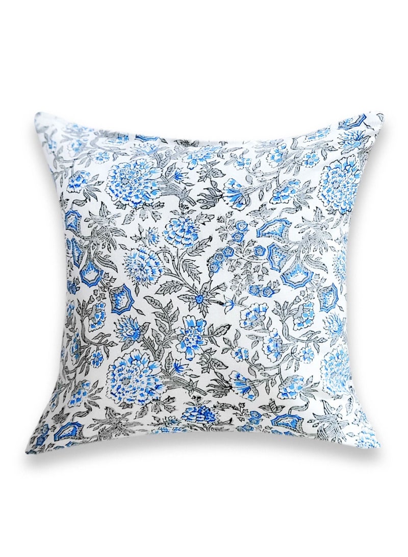 أوجريا غطاء وسادة مبطّن فاخر من القطن العضوي الفاخر غير مسبّب للحساسية باللونين الأزرق والأبيض مقاس 40 سم × 40 سم - Image 1