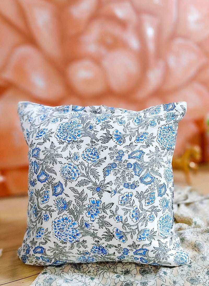 أوجريا غطاء وسادة مبطّن فاخر من القطن العضوي الفاخر غير مسبّب للحساسية باللونين الأزرق والأبيض مقاس 40 سم × 40 سم - Image 4