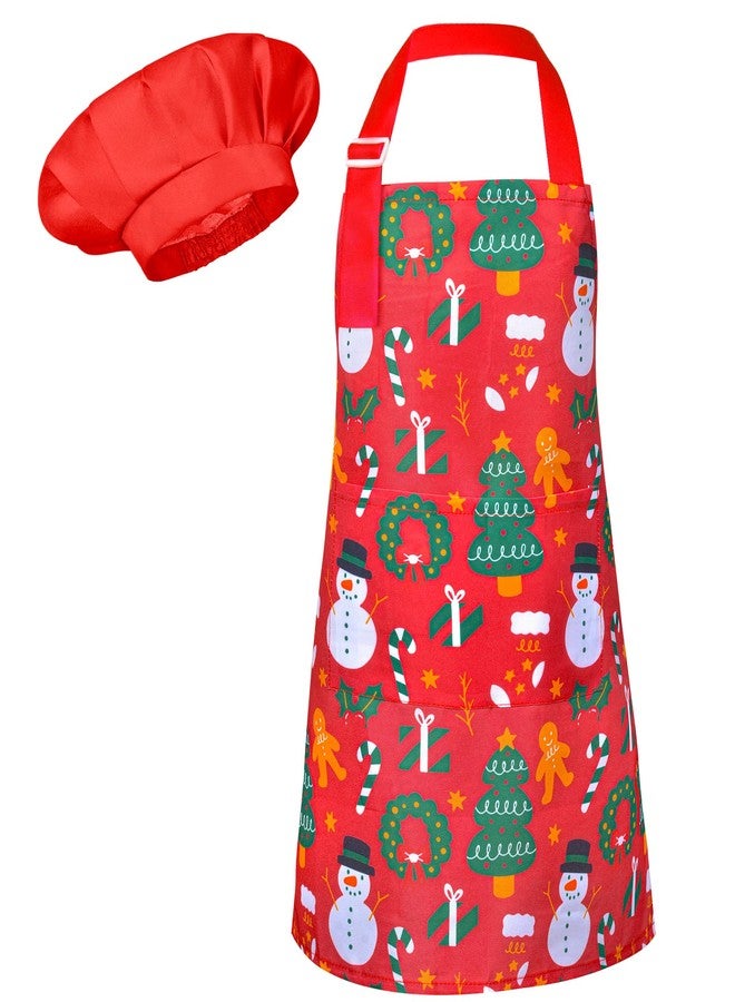 PASHOP Kids Apron and Chef Hat Set, Girls Boys Adjustable Chef Hat and Toddler Apron with Pockets for Cooking Baking Painting - Image 1