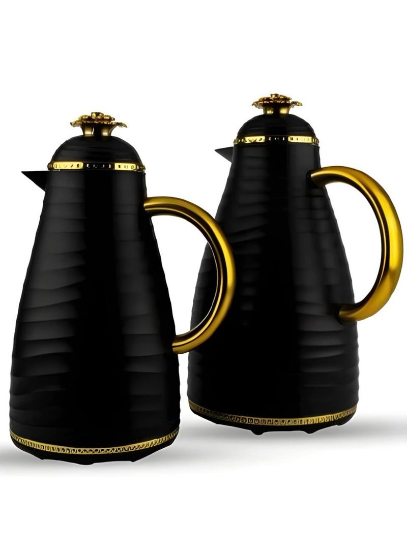 باصرة طقم ترامس باصرة للشاي والقهوة أسود قطعتين حجم 1 - 1.5 لتر - Image 2