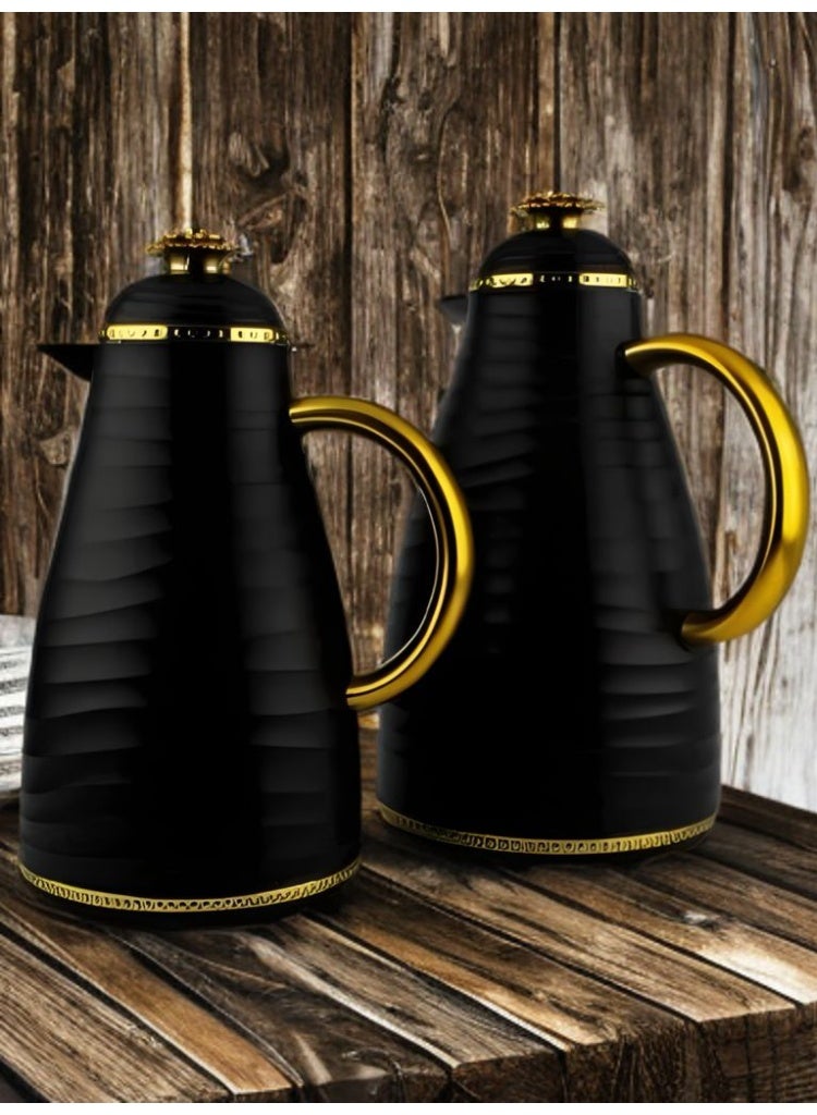 باصرة طقم ترامس باصرة للشاي والقهوة أسود قطعتين حجم 1 - 1.5 لتر - Image 1