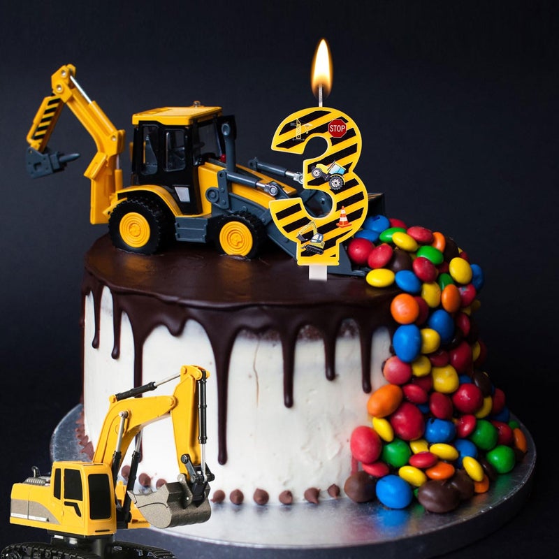 lasuroa Construction Birthday Candle, Happy Birthday Candles Numbers Construction Cake Topper Yellow and Black Striped Candles for Boys Construction Birthday Party Supplies Decorations (Number 3) - Image 5