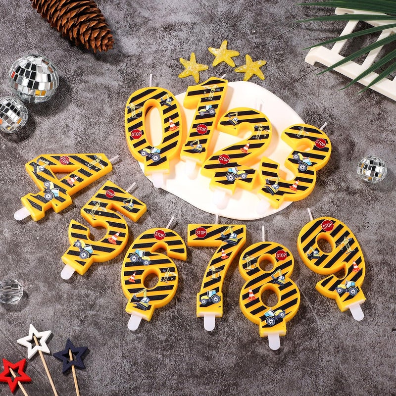 lasuroa Construction Birthday Candle, Happy Birthday Candles Numbers Construction Cake Topper Yellow and Black Striped Candles for Boys Construction Birthday Party Supplies Decorations (Number 3) - Image 3