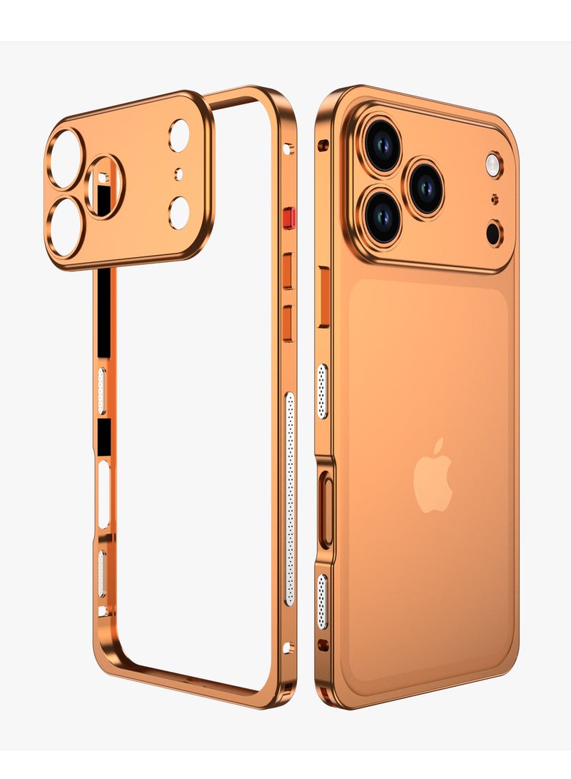 Apple iPhone 17 Pro Frame with Lens Mobile Phone Case Metal, Bare Metal Feel, Hippocampus Buckle Anti-Scratch, Camera Control Protective Cover, Ultra-Thin Metal Protective Case (Orange) - Image 1