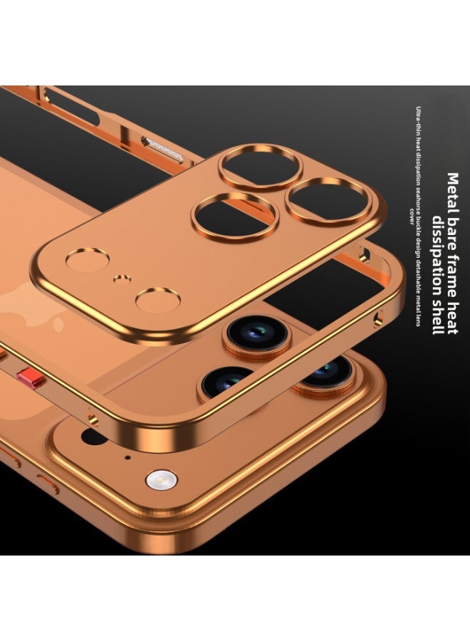 Apple iPhone 17 Pro Frame with Lens Mobile Phone Case Metal, Bare Metal Feel, Hippocampus Buckle Anti-Scratch, Camera Control Protective Cover, Ultra-Thin Metal Protective Case (Orange) - Image 2