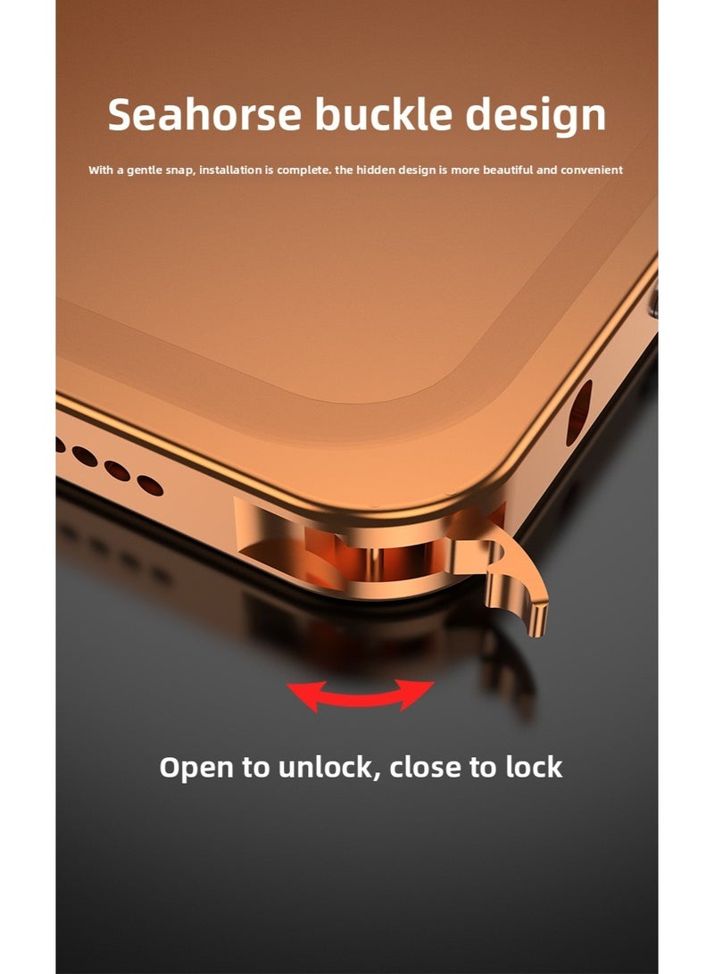 Apple iPhone 17 Pro Frame with Lens Mobile Phone Case Metal, Bare Metal Feel, Hippocampus Buckle Anti-Scratch, Camera Control Protective Cover, Ultra-Thin Metal Protective Case (Orange) - Image 4