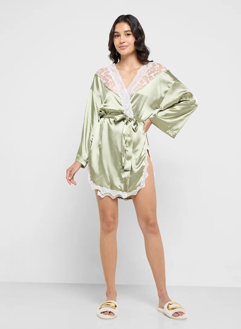 Ginger Satin Robe With Lace Detailing